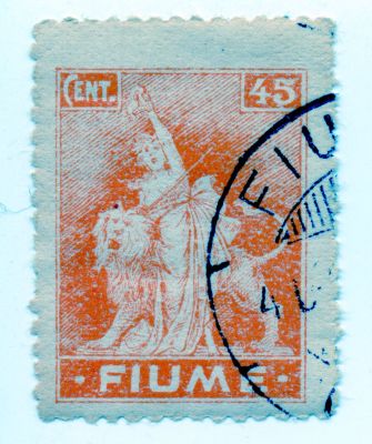 PPMHP 114602: Riječka poštanska marka vrijednosti 45 centesima – prvo izdanje redovnih maraka