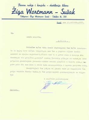 PPMHP 101000: Faktura "Pecare rakije i konjaka-destilerije likera Žiga Wortmann-Sušak"