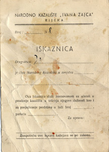 PPMHP 113901: Iskaznica Narodnog kazališta "Ivana Zajca" Rijeka