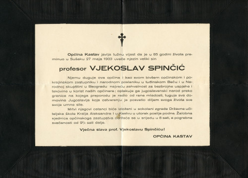 PPMHP 132808: Osmrtnica prof. Vjekoslavu Spinčiću