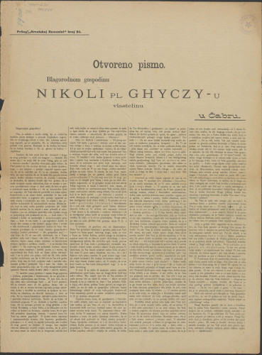 PPMHP 105565: Otvoreno pismo Nikoli pl. Ghyczy