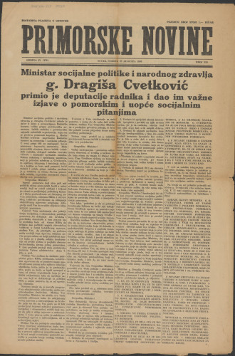 PPMHP 111289: Primorske novine • Godina IV(VII), Broj 958