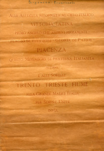 PPMHP 113585: Pergamena provisoria • Pozdravna diploma grada Piacenze grdovima Trentu, Trstu i Rijeci