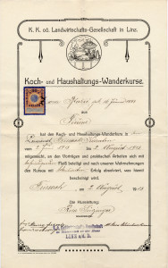 PPMHP 113955: Diploma Zore Blažić o tečaju kuhanja i održavanja domaćinstva