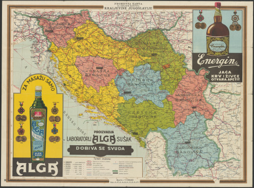PPMHP 150491: Prometna karta sa oznakom banovina Kraljevine Jugoslavije
