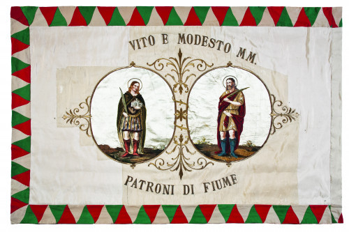 PPMHP 109712: Zastava Prve udruge vojnih veterana sa zaštitnicima Rijeke svetim Vidom i Modestom