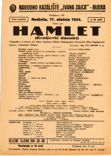 PPMHP 116994: Letak za predstavu Hamlet
