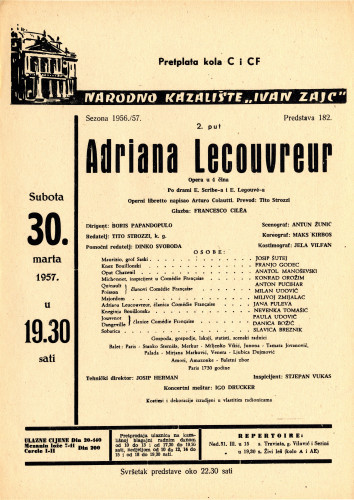 PPMHP 119301: Oglas za predstavu Adriana Lecouvreur