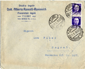 PPMHP 113919: Pismo odvjetnika Alberta Rončevića Zori Fućak od 27. lipnja 1930. s omotnicom