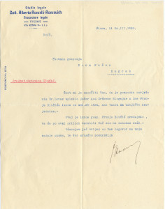 PPMHP 113921: Dopis odvjetnika Alberta Rončevića Zori Blažević od 26. ožujka 1930.