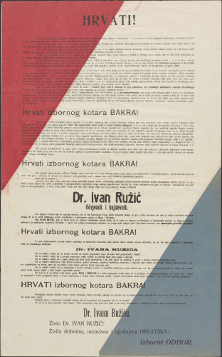 PPMHP 103107: Predizborni plakat kojime se pozivaju Hrvati izbornog kotara Bakar da glasuju za dr. Ivana Ružića