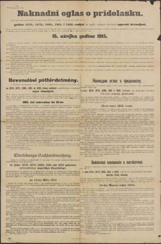 PPMHP 108442: Naknadni oglas o pridolasku pučko-ustaških obveznika 1915.