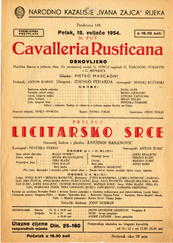 PPMHP 116449: Letak za predstavu Cavalleria Rusticana i Licitarsko srce