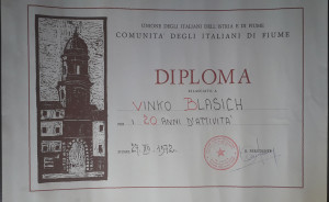 PPMHP 136780: Diploma Vinku Blažiću za 20 godina aktivnosti u Udruženju Talijana Rijeke