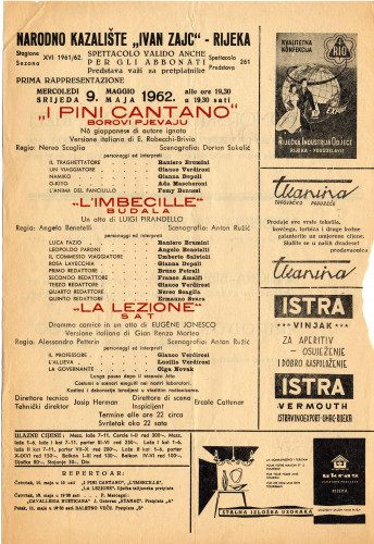 PPMHP 117509: Letak za kazališnu predstavu I Pini Cantano, L'Imbecille, La Lezione