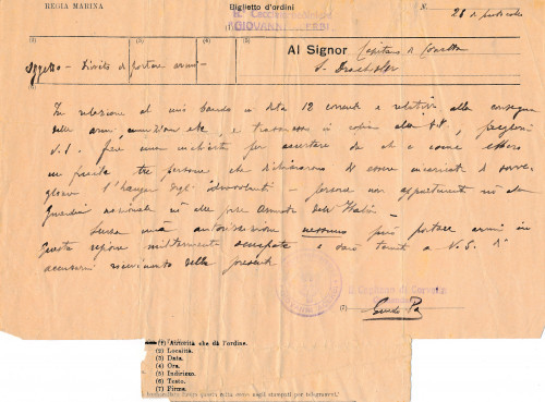 PPMHP 137647: Telegram s torpiljarke Giovanni Acerbi zapovjedniku Slavomiru Drachsleru
