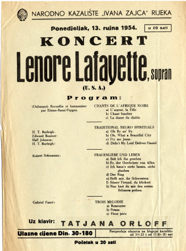 PPMHP 116827: Letak za koncert Leonore Lafayette