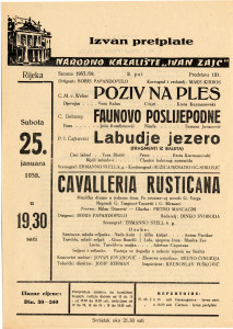 PPMHP 116049: Oglas za predstave Poziv na ples, Faunovo poslijepodne, Labudje jezero, Cavalleria Rusticana