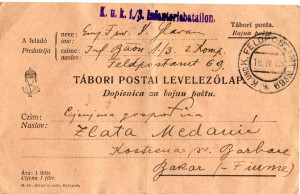 PPMHP 109170: Dopisnica za Zlatu Medanić od V. Glavan 1915. godine