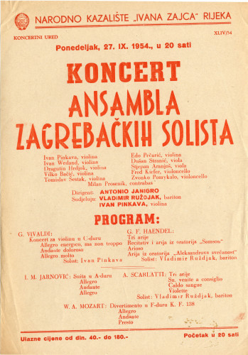 PPMHP 116822: Letak za koncert ansambla Zagrebačkih solista