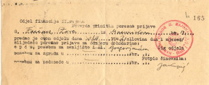 PPMHP 113926: Potvrda primitka porezne prijave Zore Fućak 1947. godine
