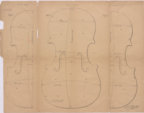 PPMHP 141128: Jerome Amati. / Nicolas Amati. / Nicolas Amati. • Usporedni crteži zvučnica triju violina: jedne J. Amatija i dvije N. Amatija