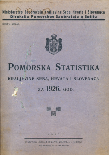 PPMHP 155095: Pomorska statistika Kraljevine Srba, Hrvata i Slovenaca za 1926. god.