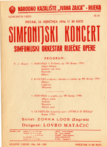 PPMHP 116797: Letak za simfonijski koncert simfonijskog orkestra riječke opere