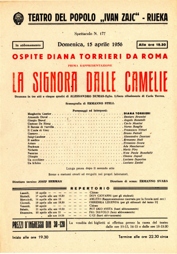 PPMHP 118232: Letak za predstavu La Signora dalle camelie