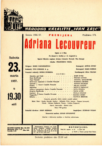 PPMHP 119302: Oglas za predstavu Adriana Lecouvreur