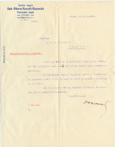 PPMHP 113922: Dopis odvjetnika Alberta Rončevića Zori Blažić od 27. siječnja 1930.