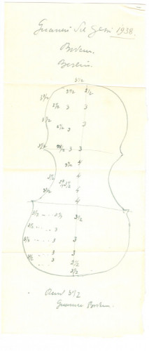 PPMHP 119070: Mjere za dno "berlinske" violine, kopije prema Guarneriju del Gesú • Guarneri del Gesú 1938