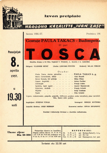 PPMHP 119363: Oglas za predstavu Tosca