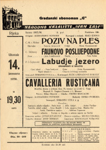 PPMHP 116050: Oglas za predstave Poziv na ples, Faunovo poslijepodne, Labudje jezero, Cavalleria Rusticana