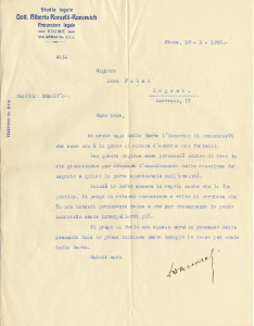 PPMHP 113920: Pismo odvjetnika Alberta Rončevića Zori Blažević od 18.10.1930.