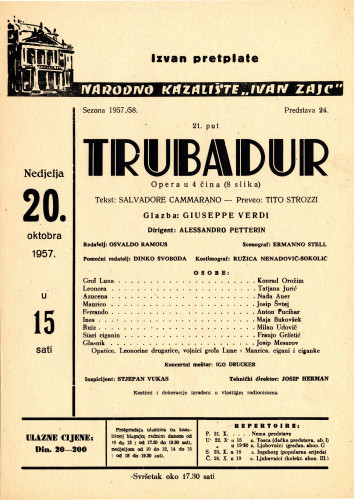 PPMHP 119300: Oglas za predstavu Trubadur