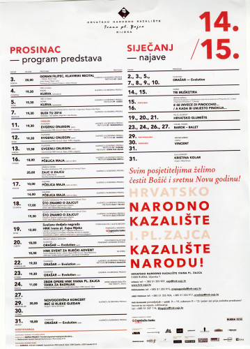 PPMHP 154861: Program predstava HNK Ivan pl. Zajca Rijeka za prosinac i siječanj 2014/15