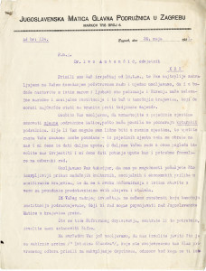 PPMHP 143852: Dopis Jugoslavenske matice Glavna podružnica u Zagrebu upućen Ivanu Antončiću