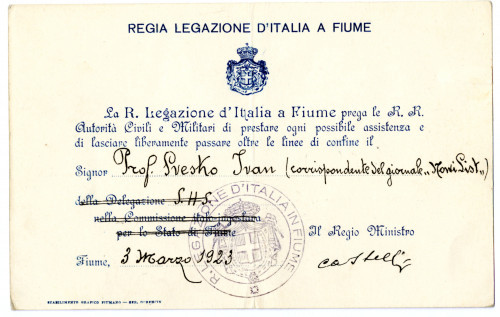 PPMHP 109061: Dozvola prelaza granice Stato di Fiume