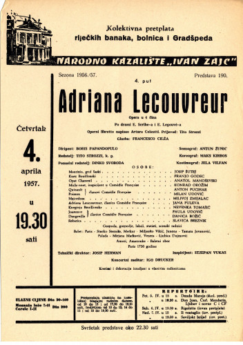 PPMHP 119303: Oglas za predstavu Adriana Lecouvreur
