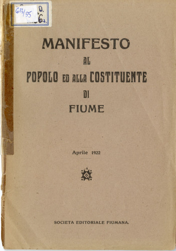 PPMHP 151248: Manifesto al popolo ed alla costituente di Fiume