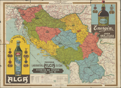 PPMHP 140147: Prometna karta sa oznakom banovina Kraljevine Jugoslavije