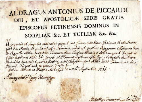 PPMHP 118885: Potvrda biskupa Aldraga Antonia de Piccardija