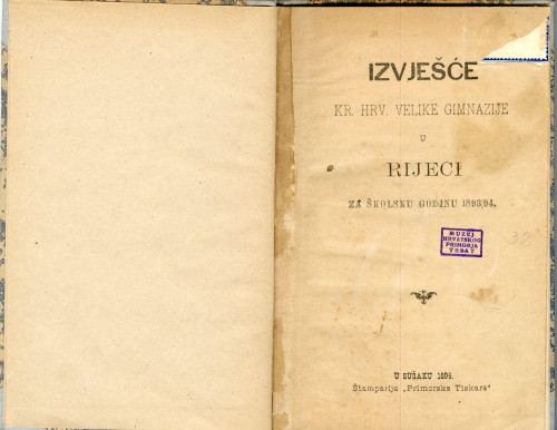 PPMHP 169562: Izvješće kraljevske hrvatske velike gimnazije u Rijeci • za školsku godinu 1893/94.