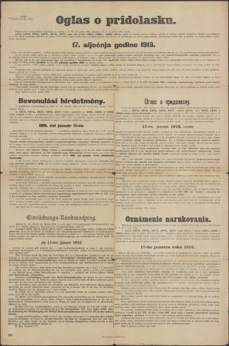 PPMHP 111325: Oglas o pridolasku 1916.