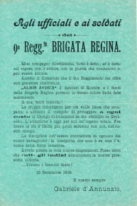 PPMHP 140394: Agli ufficiali e ai soldati del 9. Regg.to Brigata Regina