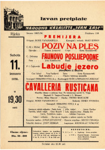 PPMHP 116047: Oglas za predstave Poziv na ples, Faunovo poslijepodne, Labudje jezero, Cavalleria Rusticana