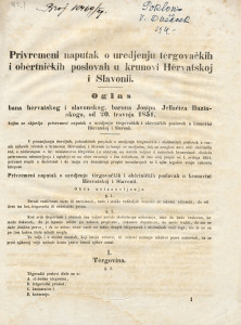 PPMHP 111318: Prevremeni naputak o uredjenju tergovačkih I obertničkih poslovah u krunovi Hervatskoj I Slavonii
