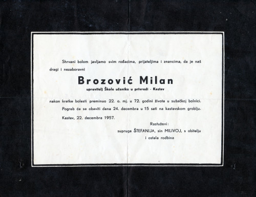 PPMHP 136307: Osmrtnica Milana Brozovića