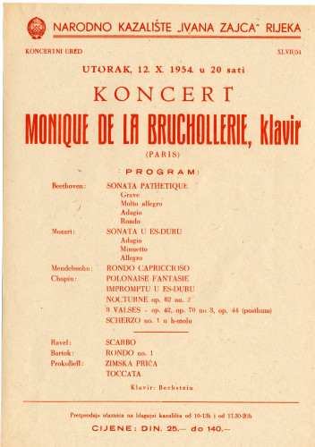 PPMHP 116829: Letak za koncert Monique de la Bruchollerie